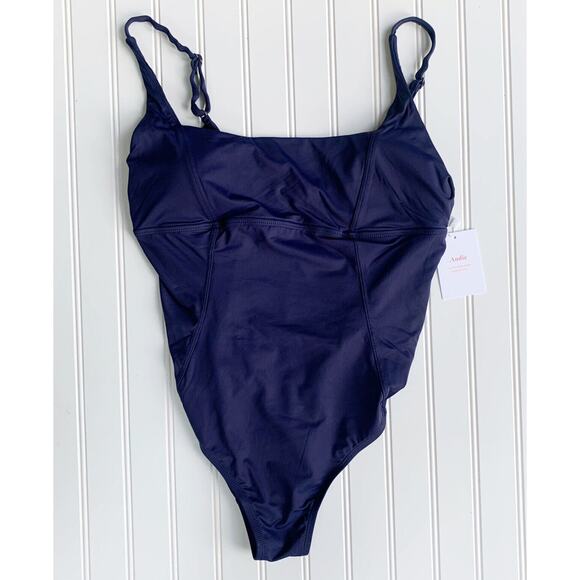 Andie Swim Havana One Piece Swimsuit Women's Size L Navy Blue NWT Classic Modest - Picture 5 of 9